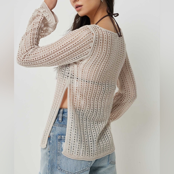 NWT Open Stitch Side Slit Boat Neck Sweater - Picture 4 of 7